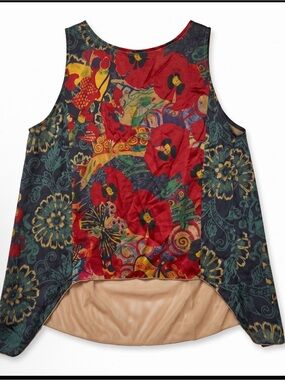 3 Potato Floral Patchwork Sleeveless Top - Red, Green, Black size S/M